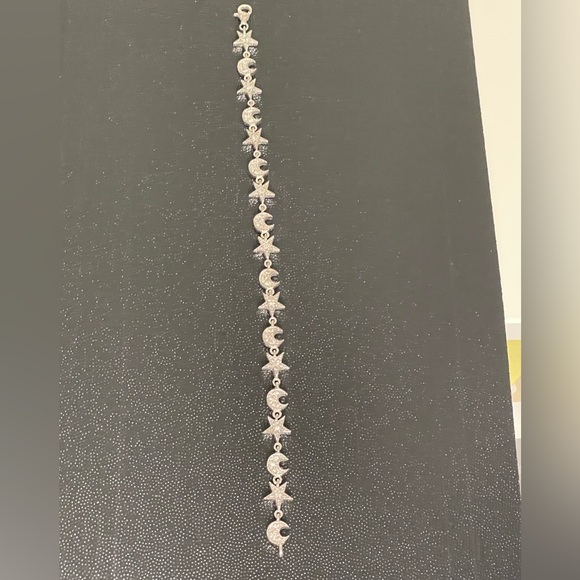 Vintage Sterling Silver Diamond Accent Star Moon Bracelet 8” - Picture 4 of 4